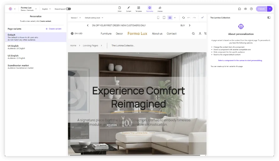 Sitecore 為同一頁面設定不同受眾的個人化版本